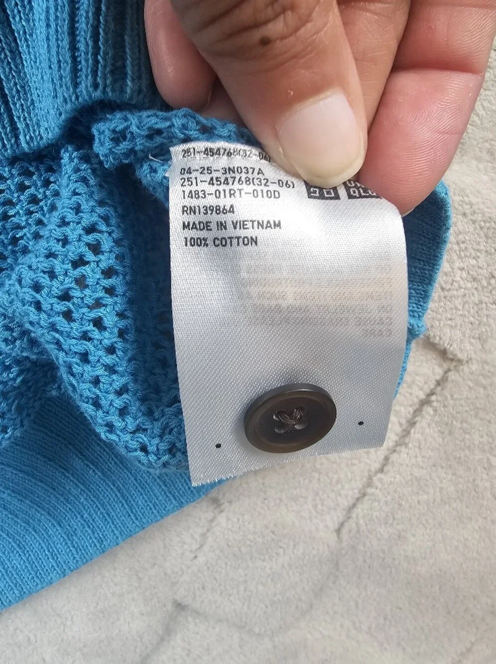 Uniqlo Open Knit Cardigan Sweater Womens Medium Blue Button Up Oversized